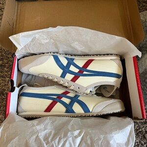 Onitsuka Tiger by Asics Men's Mexico 66 Sneaker - White with Blue & Red Stripes